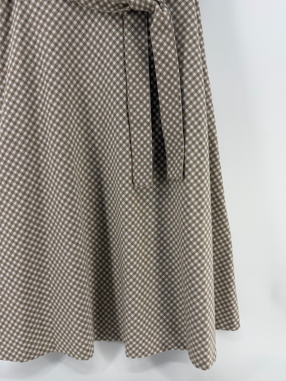 Calvin Klein Taupe White Gingham Tie Waist Sleeveless Midi Dress, Women's 14 - Picture 3 of 7